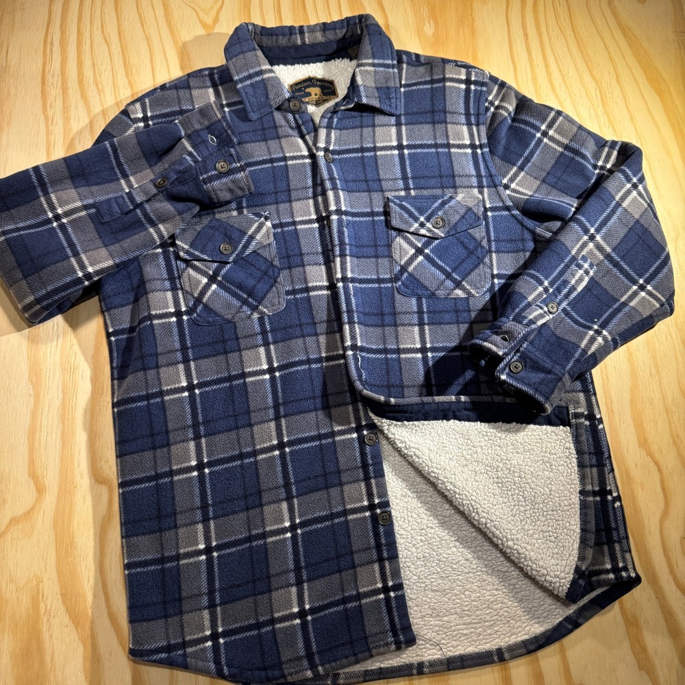 Freedom Foundry Men's Blue Plaid Sherpa Lined Fleece Shirt Jacket Size Large